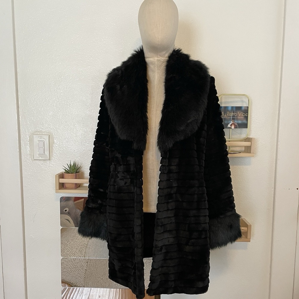 Xtérior Utex Black Faux Fur Coat | Glam Textured Statement Outerwear